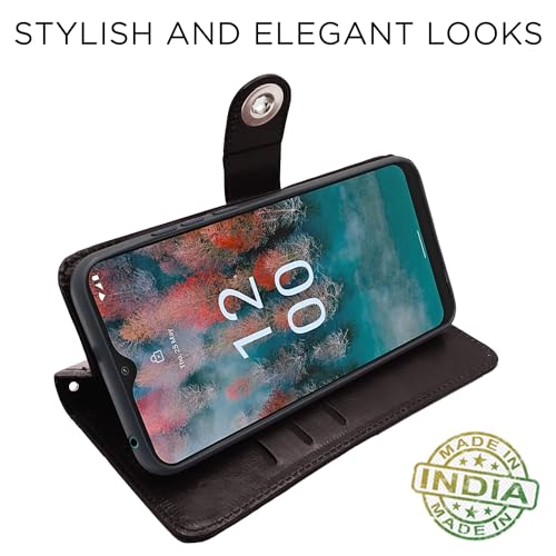 Image of Pikkme Nokia C12 / Nokia C12 Pro Flip Cover Leather Finish | Inside TPU with Card Pockets | Wallet Stand and Shock Proof | Complete Protection Button Flip Case (Coffee)
