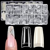 krofaue French Nail Tips 1008 Pcs, Clear Soft Gel Half Cover False Nails with 12 Sizes, Salon Quality Nail Extension Tips for DIY Nail Tips Art at Home for Women and Beginners (Clear & Natural)