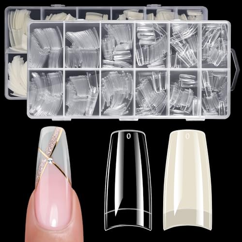 krofaue French Nail Tips 1008 Pcs, Clear Soft Gel Half