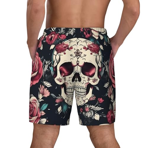 Flowers Skull Ornamental Pattern Men's Soft Double Swim Shorts, Lounge Swiming Shorts Pants Breathable Summer4
