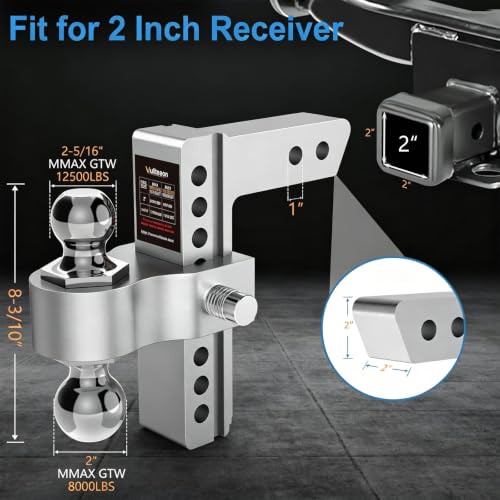 Drop Hitch for 2 Inch Receiver, Vullteeon 8 Inch Adjustable Trailer Hitch — view 2