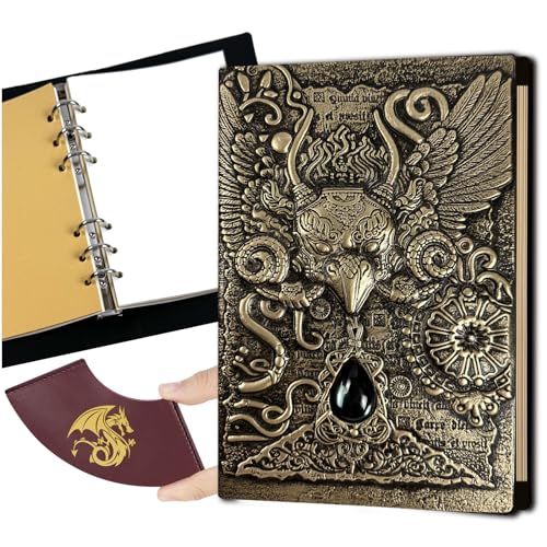 DDFE DND Diario di Campagna/Quaderno, Libro Ricaricabile Unico da 400 Pagine con Copertina in Pelle in Rilievo 3D - Ideale per Accessori di Dungeons & Dragons, Regali D&D per DM e Giocatori Uomini e