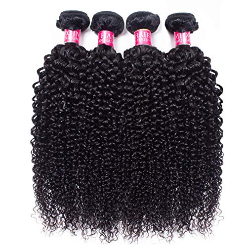 Kinky Curly Human Hair 4 Bundles (18 20 22 24 inch, 400g) 100% Unprocessed Brazilian Curly Hair Weave Bundles Natural Color