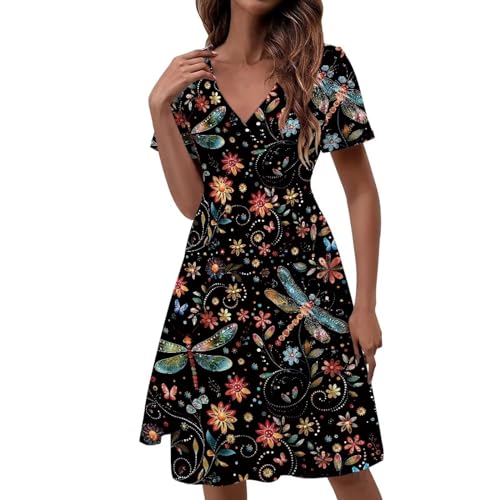 Image of Women's Summer Formal Dresses Short Sleeve Wrap V Neck Dresses Bridesmaid Wedding Guest Dress with Pockets