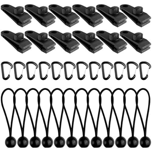 Dromzen 36 Pièces Attache Bache Multifonctions, Tendeurs Elastique avec Pince, Pinces de Fixation pour Bâche de Piscine, Pince Toile Pergola pour Tentes,...