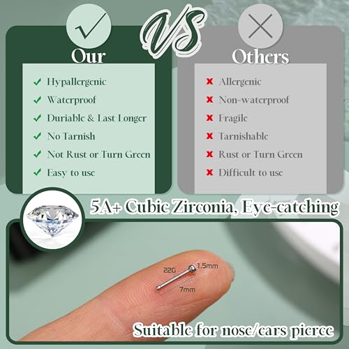 Jstyle 60Pcs Hypoallergenic Stainless Steel Nose Studs for Women Men Sparkly CZ Small 22G Nose Studs Rings Piercing Body Jewelry 1.5mm 2mm 2.5mm4