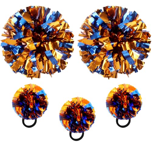 Lovecheer 5PCS Blue and Orange Pom Poms Cheerleading with Mini Pompoms Wrist Ropes Cheerleader Costume for Sports Team Spirit Basketball Hockey Football Dance Performance