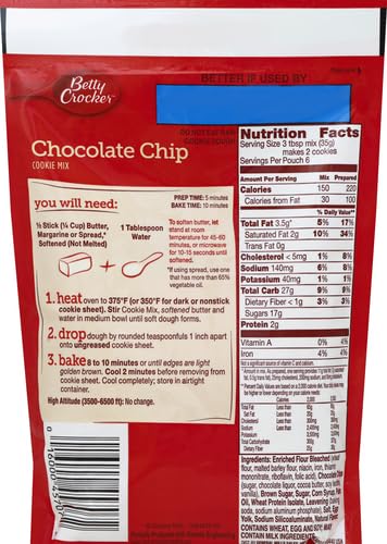 Image of Betty Crocker Chocolate Chip Cookie Mix, Makes (12) 2-inch Cookies, 7.5 oz.