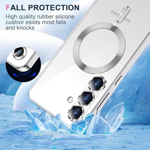 Image of VONZEE Clear Logo Electroplating Transparent Case For Samsung Galaxy A36 5G, Magnetic Plating Electroplate Tpu Case Cover, Individual Camera Protection For Each Lens- Silver