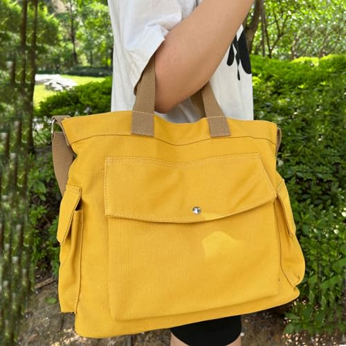 Bolsa Tote Grande de Lona Cruzada con Bolsillos miniatura 4