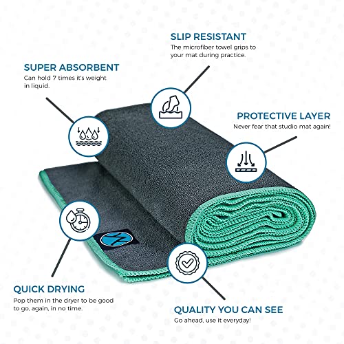 Youphoria 24-Inch-By-72-Inch Microfiber Yoga Towel, Gray Towel/Mint Green Stitching #TOP2