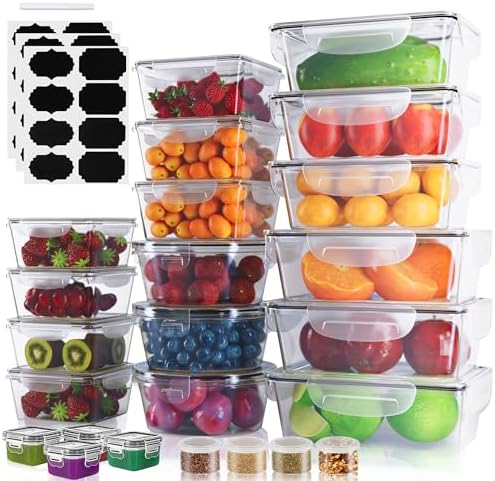 VINATO Boite Hermetique Alimentaire, 48pcs Boite Plastique Alimentaire, 12 X 950ml | 24 X 470ml | 12 X 240ml, Conservation & Congelation, Réutilisables Rangement Avec Couvercle, Micro-Ondes