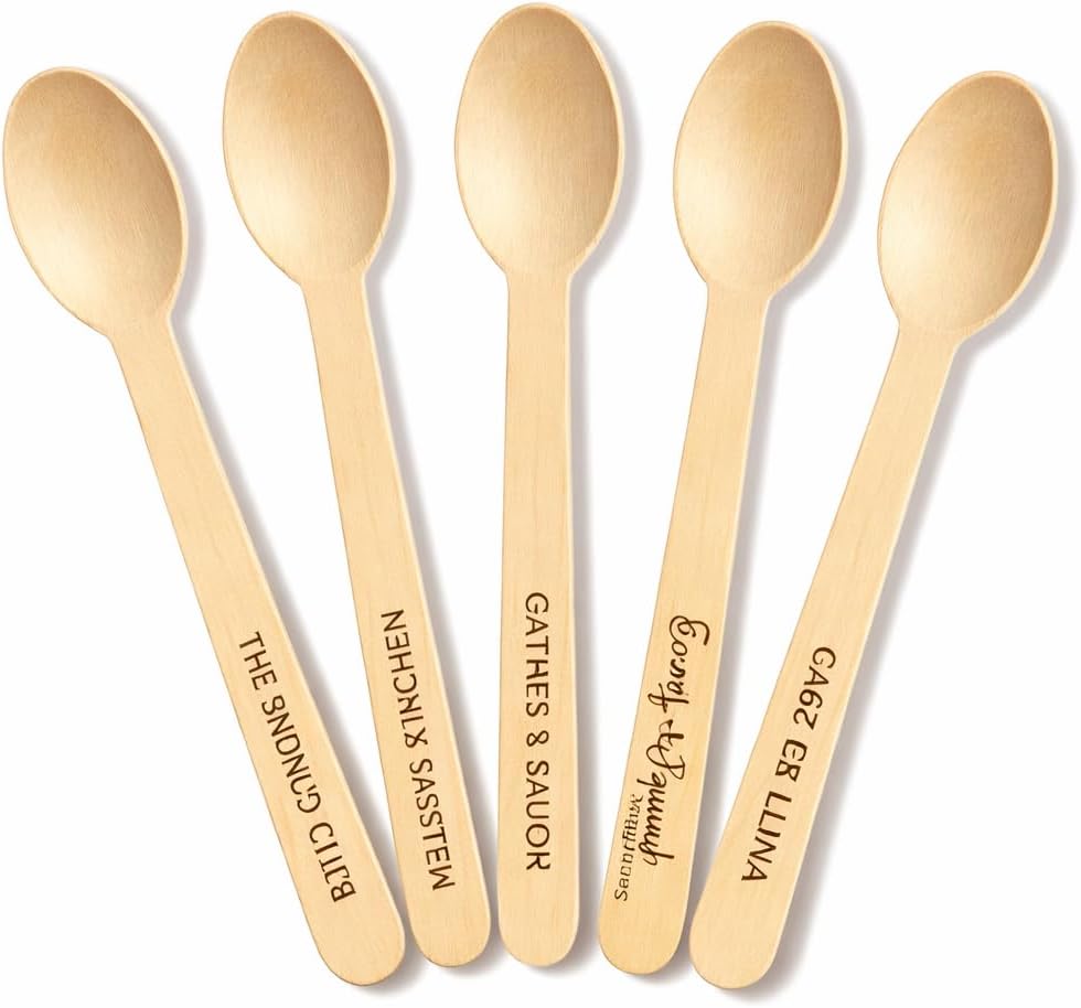 Custom Disposable Wooden Spoons 6.25" – Personalized Biodegradable Spoon for Events, Parties & Catering | Eco-Friendly Custom Name Spoons | Customizable Wooden Cutlery for Weddings & Special Occasions