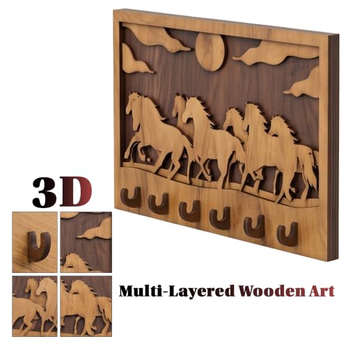 Image of 7 Horses Vastu Wooden Key Holder for Wall, Mango