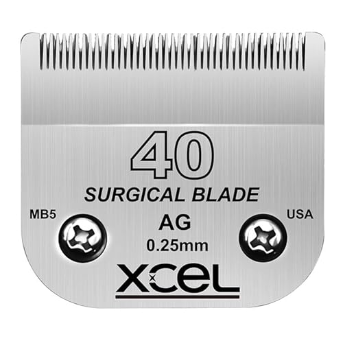 XCEL Surgical Pet Clipper Blades, Compatible with Most Andis, Oster, Wahl A5 Clippers, (#40-0.6mm (3/128-inch) Cut Length