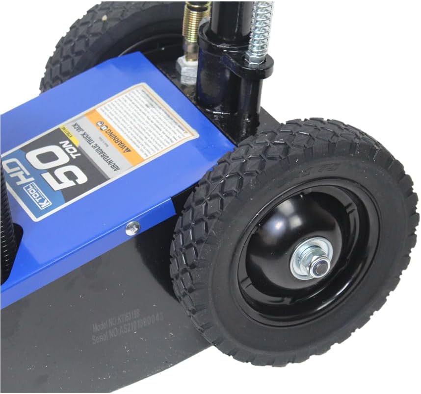 K Tool International 63198 50 Ton Automotive Air Truck Jack for Garages, Repair Shops, and DIY, 100,000 lbs. Capacity, Hydraulic Lift Range 11.4"- 21.25, Heavy Duty Steel, Built-in Bypass Valve, Blue