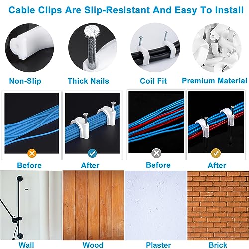 Easytle 400 Pcs Cable Clips 4/6/8/10Mm Nail In Cable Clips With Steel Ethernet Cable Clips Cable Wire Clips Cable Tacks Cable Nails Speaker Wire Clips Coaxial Cable Staples Rg6 Rg59 Cat6 Rj45 Wire Wall Clips thumb #4