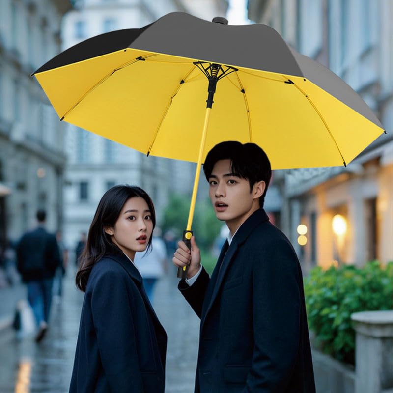 Image of Large Heavy Duty Windproof Umbrella With Telescopic Cover | Oversized Automatic Open Rain Umbrella For 2-3 People | UV Protection, Strong Frame & Big Canopy for Men, Women Outdoor Use