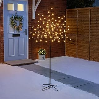 CHRISTOW Cherry Blossom Tree 96 LED Light Up Indoor Outdoor Christmas Decoration With Stand 150cm / 5ft (Warm White)