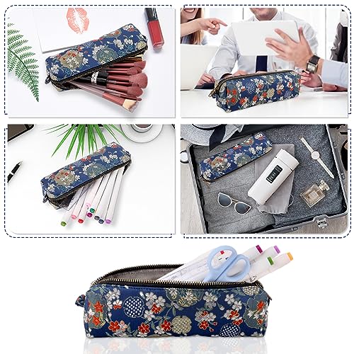 Image of iSuperb Vintage Pencil Case Embroidery Pen Pouch Zipper Pencil Bag Women Makeup Bag for Office Organizer Storage Bag (Dark Blue)