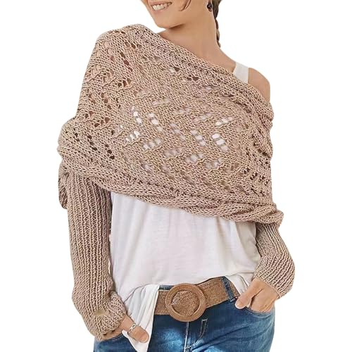 Image of Knitted Cable Wrap for Women Multifunctional Scarf with Sleeves Crochet Sweater Scarf with Sleeves