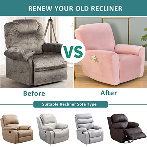 Niluoh Velvet Recliner Cover 4 Pieces Printed Lazy Boy Chair Covers Recliner Sofa Slipcover Anti-Slip Fitted Furniture Protector With Elastic Bottom (Velvet Pink) #TOP4
