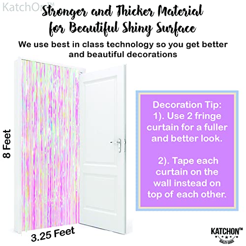 Image of KatchOn, XtraLarge Iridescent Pink Backdrop Curtain - 3.2x8 Ft, Pack of 2| Tinsel Backdrop for Gender Reveal, Bachelorette, Bridal Shower, Birthday Decorations | Mermaid, Unicorn Birthday Decorations