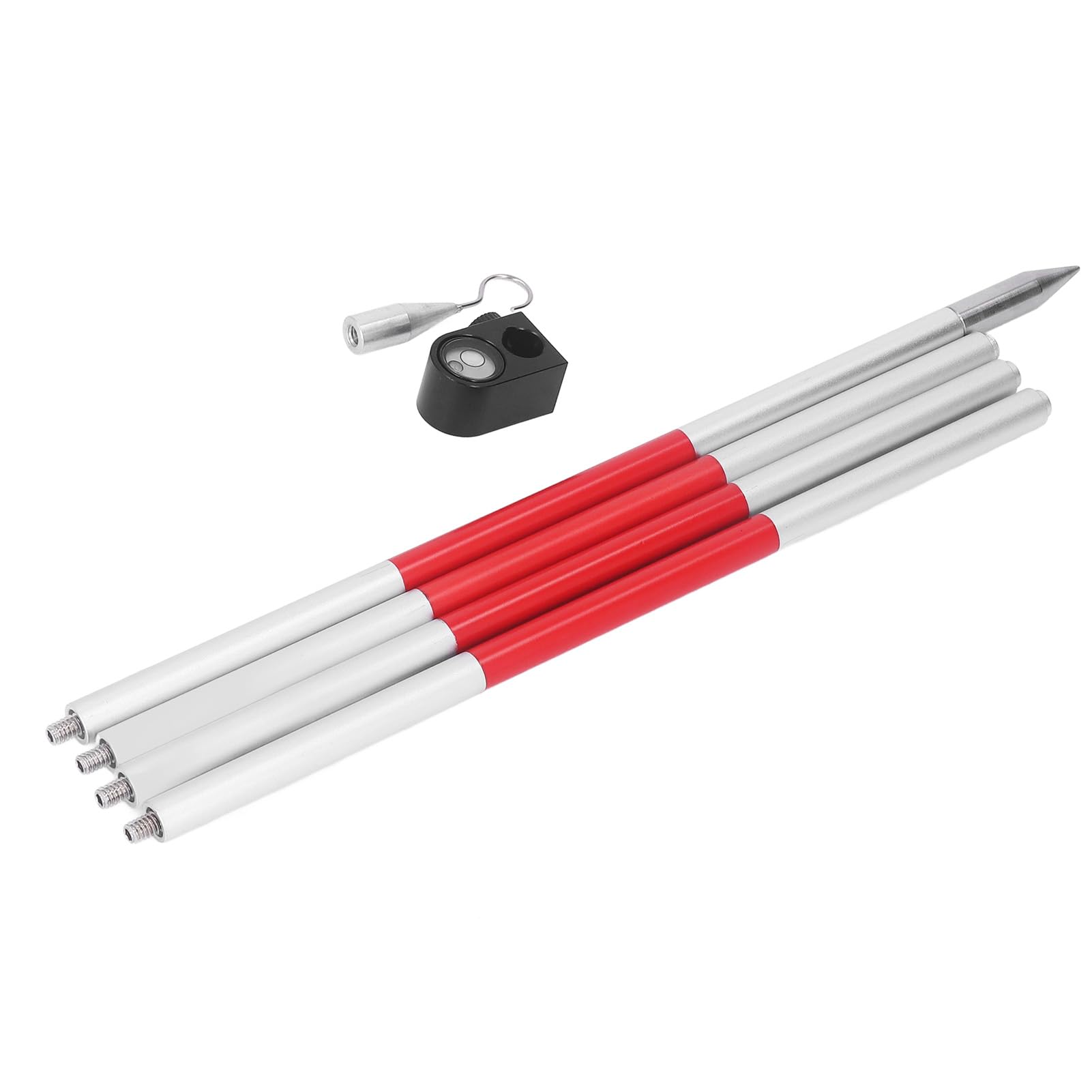 Jectse Bastón de Prisma de 4 Secciones Varilla Topografá de Aleación de Aluminio Con Rosca de 1/4 Pulg. Con Alta Estabilidad, Pies Puntiagudos, Burbuja
