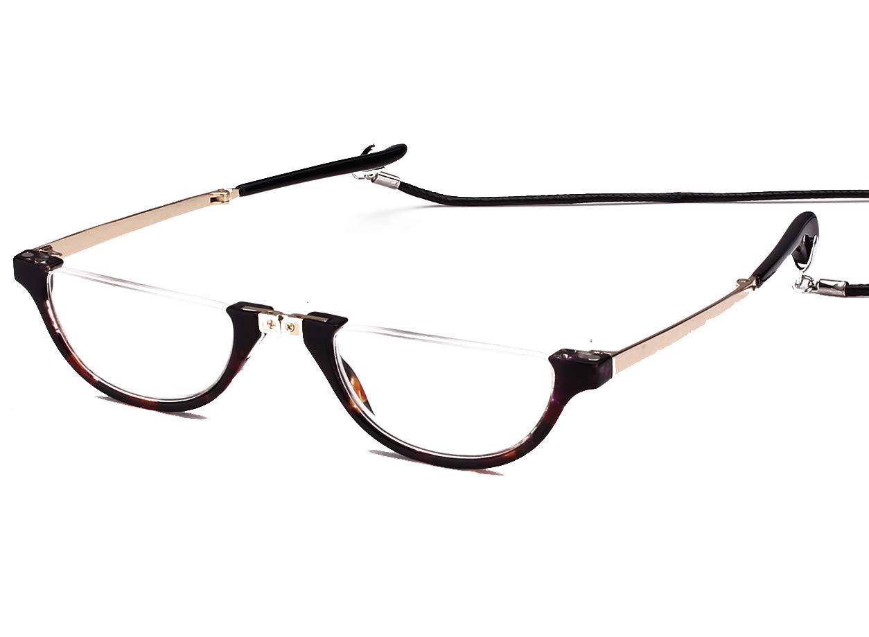 Agstum Men's Tortoise Shell Wo Half Rimless Foldable Reading Glasses With Case (, +1.50)
