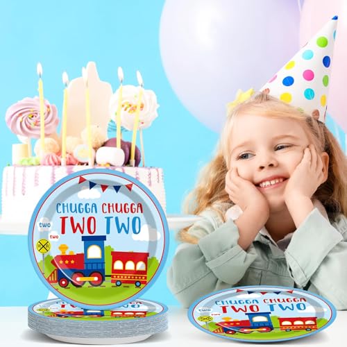 Image of Qyeahkj 48 Pcs Chugga Chugga Two Two Party Plates Train Disposable Paper Plates 2nd Trains Birthday Party Plates Supplies Decorations Favors for Kids Baby Shower