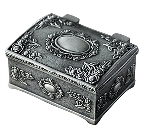Aimeio European Style Fashion Metal Jewelry Case Trinket Box Lord Rings Packing Box Square Shape Alloy Flower Carved Jewelry Box (Small Square) #TOP9