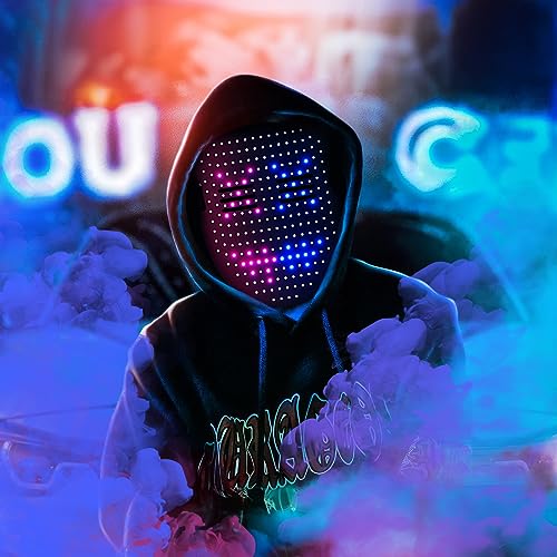 Trsaow Máscara LED brilhante máscara de Halloween 25 imagens, 25 animações máscaras de interruptor de indução para festas presente de carnaval máscaras assustadoras