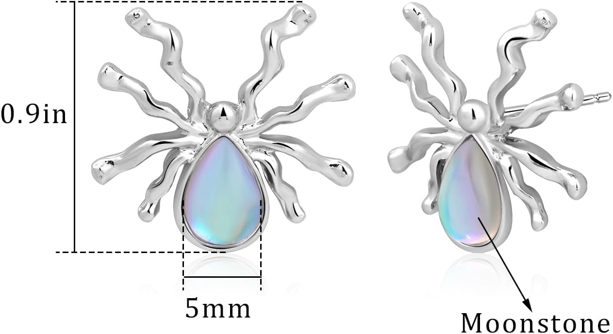 Big Silver Spider Stud Earrings with Teardrop Shaped Moonstone Studs Gothic Gemstone Earrings for Moonstone Jewelry - Image 4