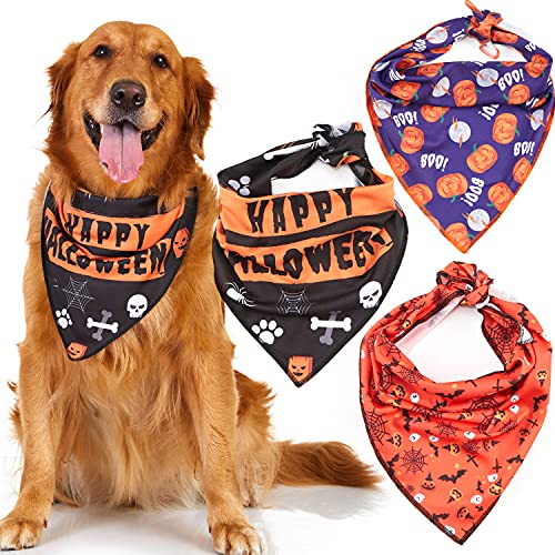 Odi Style Halloween Dog Bandana - 3 Pack Orange Purple Black Halloween Dog Costume for Small Medium Large Dogs, Pumpkin Ghost Bat Printed Dog Collar Bandana, Triangle Dog Bandanas Handkerchiefs Scarf