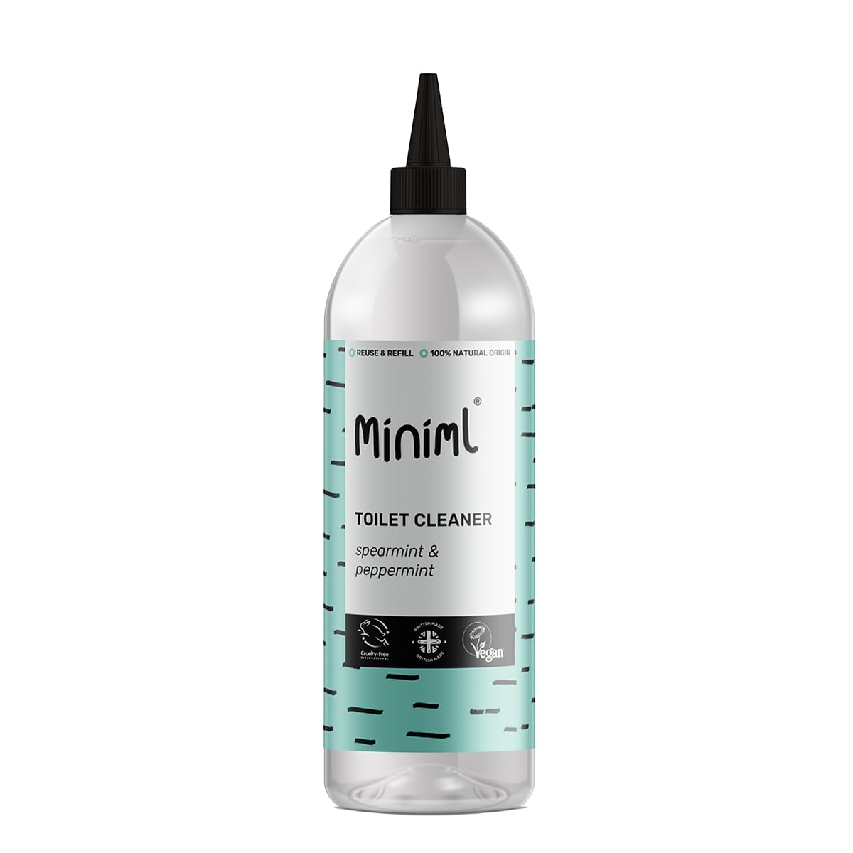Miniml Eco Toilet Cleaner Spearmint & Peppermint 1L - All Natural Limescale Remover, Descaler and Heavy Duty Refill Rim & Bowl Cleaning Liquid Antibacterial Bleach - 100% Vegan & Cruelty Free