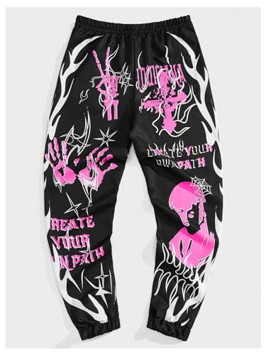 SHENHE Men's Letter Graphic Drawstring Elastic Waist Halloween Streetwear Jogger Pants2