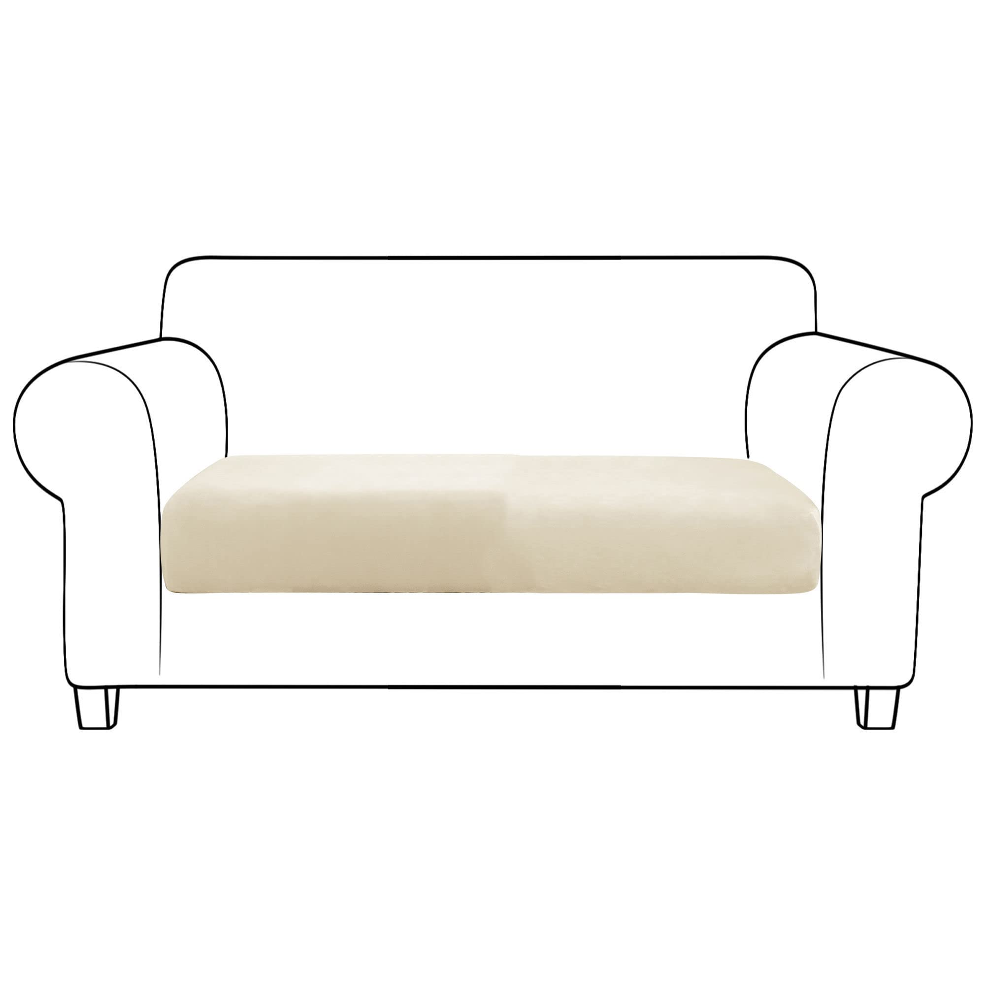 SVFOEBJM Velvet Sofa Seat Cushion Covers, Sofa Cushion Covers Stretch Couch Cushion Cover Soft With Elastic Bottom Sofa Seat Cover For Chair Sofa-Beige-2 seats