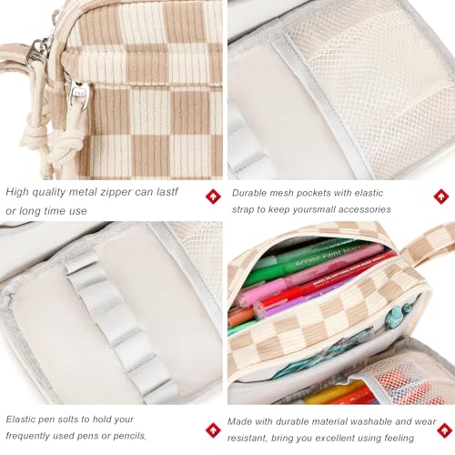 Image of Bluboon Big Capacity Pencil Case Pencil Pouch Pen Case School Supplies Cute Pencil Box Pencil Bag for Teen Girls Boys Women Man (Brown White Checked)