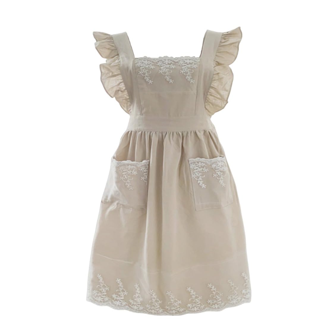 Genérico Apron for Women with 2 Pockets Cotton Lace Dress Cross Adjustable Apron for Women Gardening Cooking Painting Cleaning Manicure 4 Colors