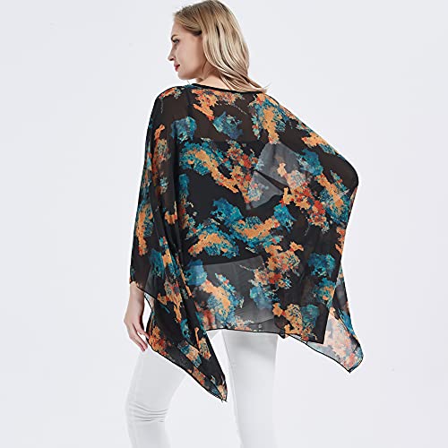 Wiiiwish Women's Loose Solid Long Batwing Sheer Chiffon Caftan Wrap Poncho Tunic Top Topper #TOP4