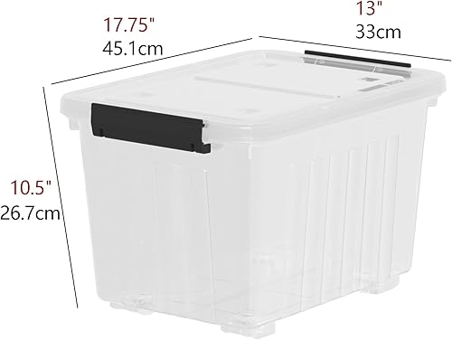 Miniatura 2 de Paquete de 4 contenedores de almacenamiento de plástico de 35 cuartos de galón con tapa segura y hebillas de cierre, caja apilable con ruedas
