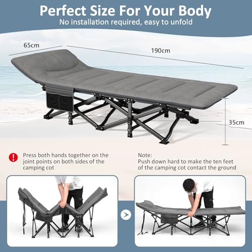 Mopaicot Camping Cot, Folding Cot Bed for Adults with Built-in Mattress and Pillow, Portable Outdoor Sleeping Cot for Camping and Travel, with Carry Bag, Grey, Max Load 450 LBS by Mopaicot - Image 3
