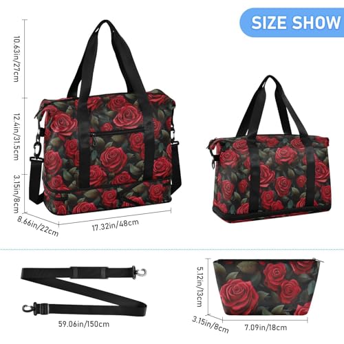 Red Roses Gym Bag for Women & Men,Duffel Bag with Shoe Pocket,Weekender Overnight Bag with Trolley Sleeve for Travel 212149723