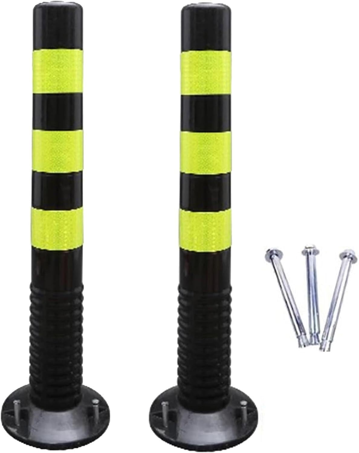 2 Pack Driveway Traffic Post, Barrier Cones with Reflective Bands, Bollard Post for Parking Lot and Construction Lot (Red+White 2 Pack)(Black+Yellow)