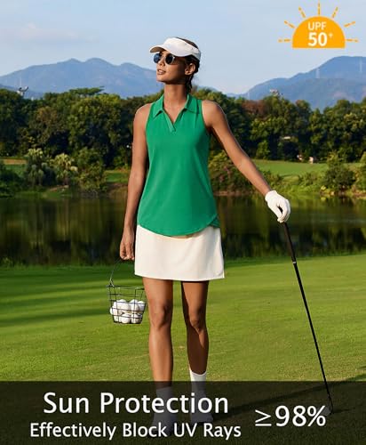 Image of PINSPARK Womens Golf Shirt UPF 50+ Sleeveless Collared Shirts Quick Dry Tennis Polo V-Neck Racerback Athletic Workout Tank