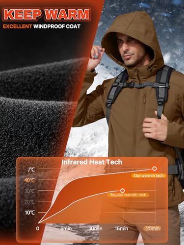 FREE SOLDIER Softshell Jackets for Men Water Resistant Fleece Lined Tactical Hunting Winter Windbreaker with Detachable Hood(Brown,L)3