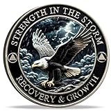 Strength in The Storm Sobriety Recovery Coin – AA Medallion with Serenity Prayer, Inspirational Challenge Coin for Addiction Recovery, Motivation, and Healing