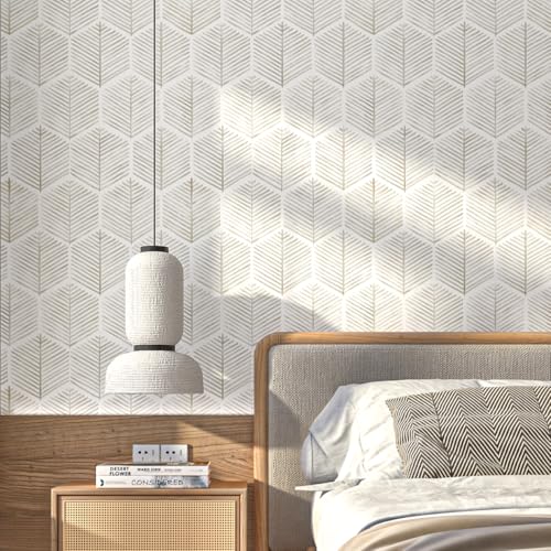 Image of MelunMer Geometric Peel and Stick Wallpaper Boho Beige White 17.3''x197''