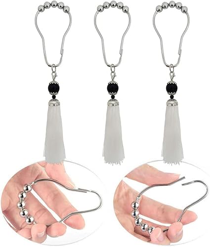 Miniatura 3 de Ganchos de cortina de ducha con borlas para decoración bohemia de baño anillos de cortina a prueba de óxido gancho de ducha de metal de acero