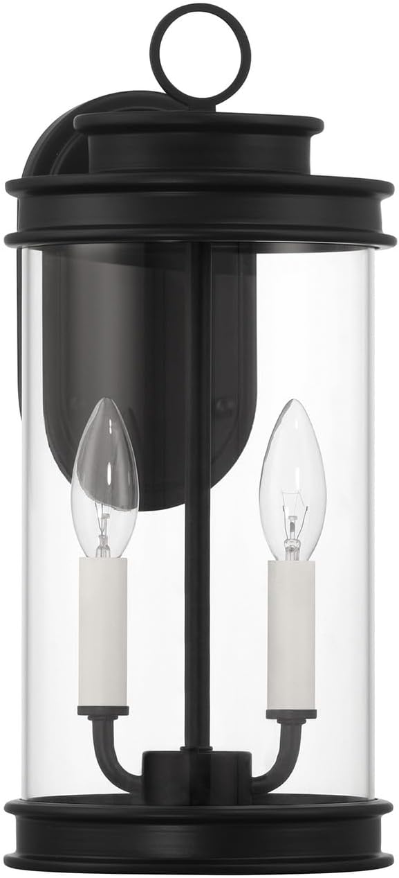 Savoy House 5-904-BK Englewood Traditional Vintage Coastal Clear Glass Outdoor Wall Lantern, 2-Light 80 Total Watts, 15" H x 7" W, Matte Black